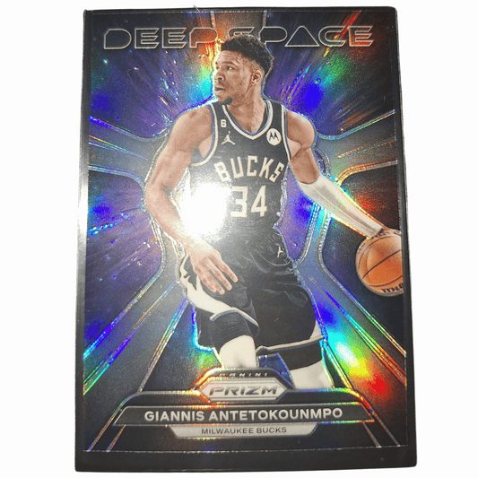 2023-24 Panini Prizm NBA Giannis Antetokounmpo #9 Silver Deep Space Milwaukee Bucks Basketball Card